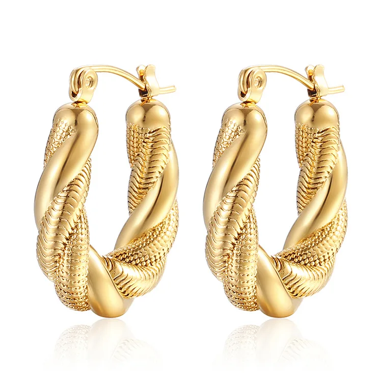 U Shape 18k Gold Plated Stainless Steel Twisted Buckle Earrings Chunky Hoop Earrings For Women
U Shape 18k Gold Plated Stainless Steel Twisted Buckle Earrings Chunky Hoop Earrings For Women