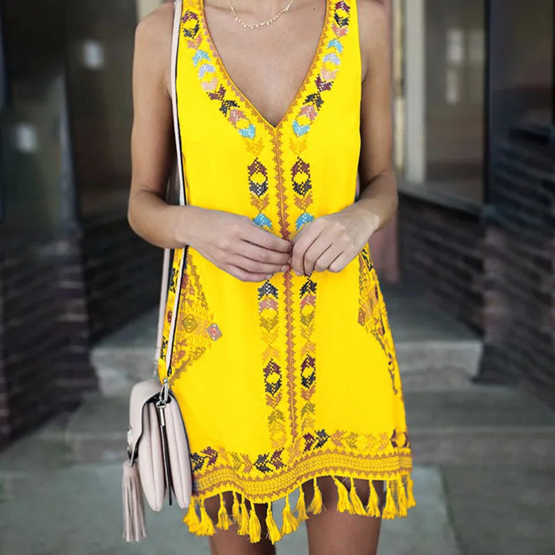 Geometric Print With Tassel Ethnic dress women summer Sexy deep V neck Sleeveless dress Bohemia Beach dresses, As the pictures shown
Geometric Print With Tassel Ethnic dress women summer Sexy deep V neck Sleeveless dress Bohemia Beach dresses, As the pictures shown