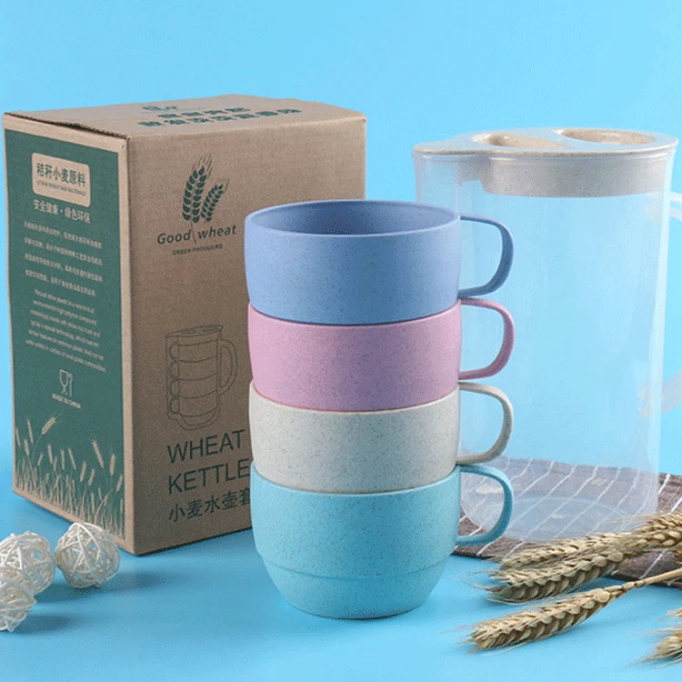 New Style Biodegradable Wheat Straw Water Custom Mugs with Kettle, Pink/green/blue/beige
New Style Biodegradable Wheat Straw Water Custom Mugs with Kettle, Pink/green/blue/beige