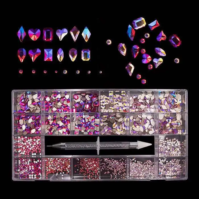 21Grids Nail Art Rhinestones Kit +1pc Dotting Pen 3D Crystal Fluorescent Luminous Glass Flatback Non-Hotfix Garment Rhinestones, As pictures
21Grids Nail Art Rhinestones Kit +1pc Dotting Pen 3D Crystal Fluorescent Luminous Glass Flatback Non-Hotfix Garment Rhinestones, As pictures