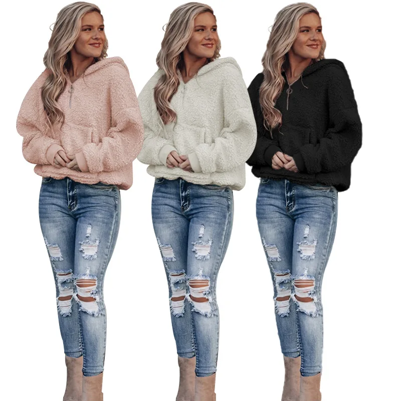 Autumn And Winter Custom Hooded Half Zipper Solid Color Casual Pullover Long Sleeve Cashmere Hoodie Women
Autumn And Winter Custom Hooded Half Zipper Solid Color Casual Pullover Long Sleeve Cashmere Hoodie Women