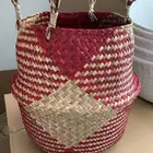 Bathroom baby toy seagrass wicker storage basket with handles for home decoration pots for plant