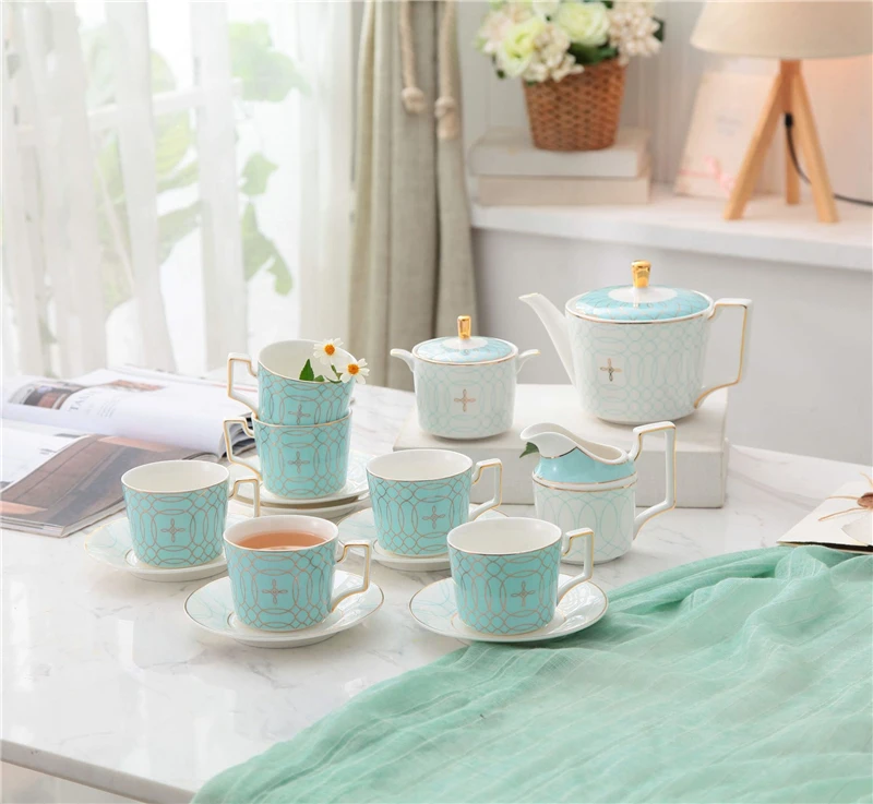 Europe Light Luxury Home Decors Blue Color Ceramic Coffee Tea Sets With Gold Handle, Green white
Europe Light Luxury Home Decors Blue Color Ceramic Coffee Tea Sets With Gold Handle, Green white