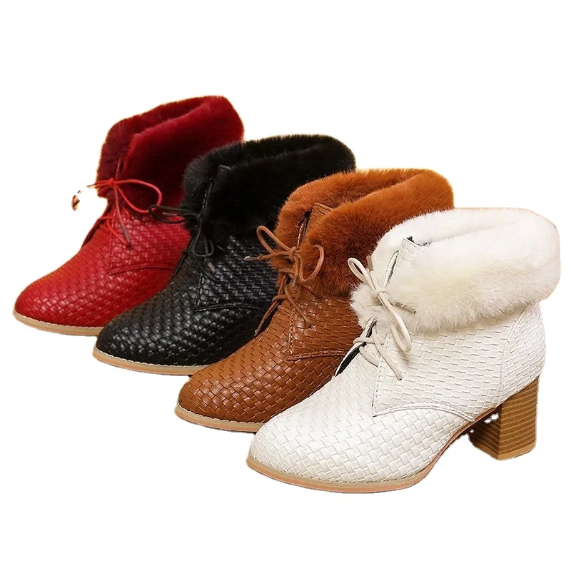 New European and American autumn winter chunky with flanged hairy ankle boots for women lace-up fashion women's boots, As shown in figure
New European and American autumn winter chunky with flanged hairy ankle boots for women lace-up fashion women's boots, As shown in figure
