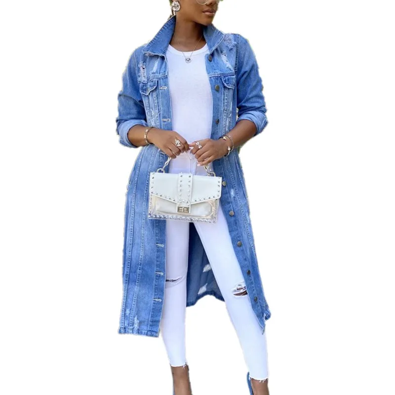 Fall Plus Size Jackets Women Long Coat Fashion Single-breasted Blue Ripped Denim Jacket Casual B710 Standard Motorcycle Jacket
Fall Plus Size Jackets Women Long Coat Fashion Single-breasted Blue Ripped Denim Jacket Casual B710 Standard Motorcycle Jacket