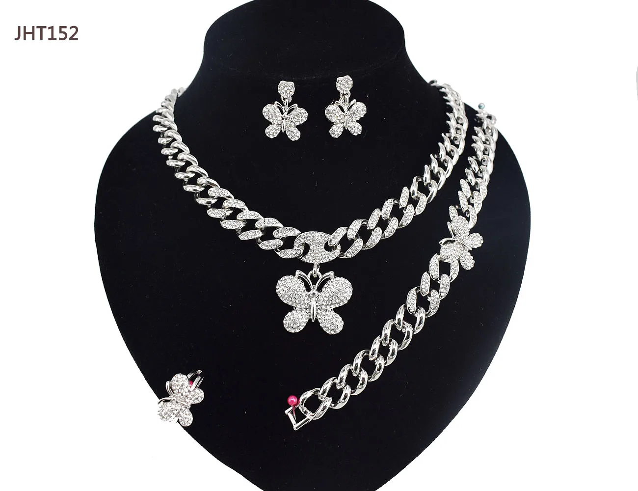 JHT152 Latest design Hot sale hip hop Cuban chain Butterfly silver jewelry set, Silver color
JHT152 Latest design Hot sale hip hop Cuban chain Butterfly silver jewelry set, Silver color