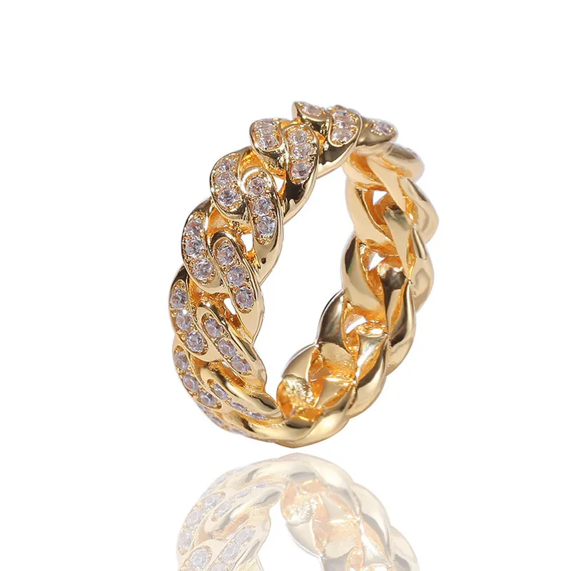 European and American hip hop zircon ring 8MM Cuban chain ring designed for men, Gold / silver
European and American hip hop zircon ring 8MM Cuban chain ring designed for men, Gold / silver