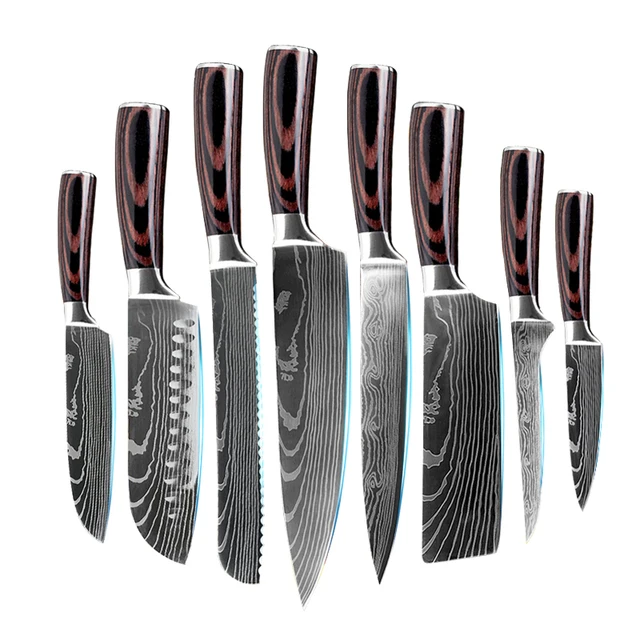 Top Selling 8PCS Wood Handle Laser Pattern High Carbon Stainless Steel Knife Set With Gift Box
Top Selling 8PCS Wood Handle Laser Pattern High Carbon Stainless Steel Knife Set With Gift Box