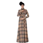 Plaid diamond-shaped hemp shirt neck european women open islamic clothing muslim abaya