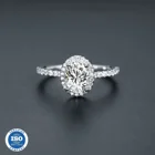 遵守 1.57Ct オーバルハロー 925 スターリングシルバーホワイトキュービックジルコニアリング結婚婚約指輪ジュエリー女性ブライダル