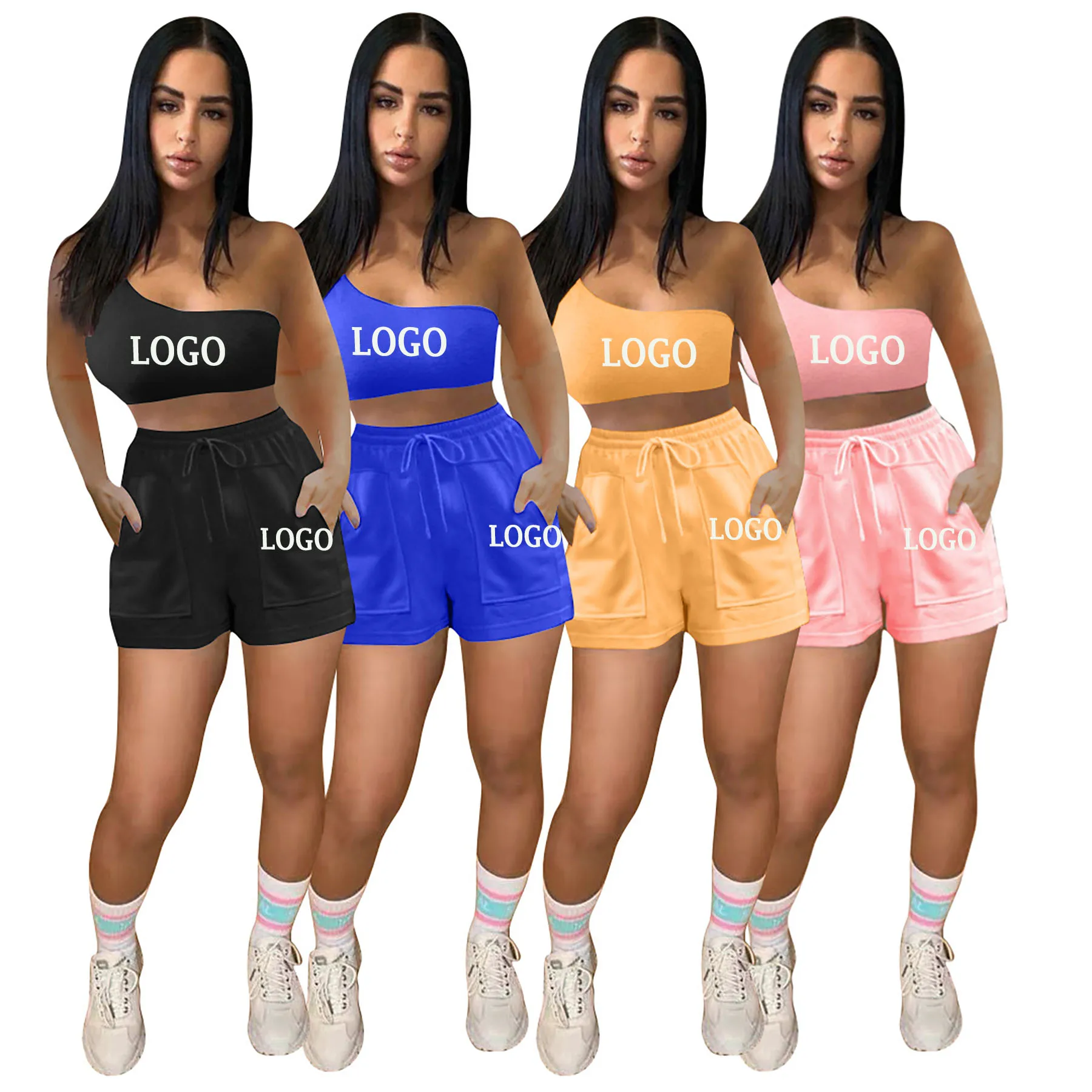 Summer 2021 ladies tops one-shoulder crop top solid color bras brief set fashion shorts 2 two piece sets women clothing, Picture
Summer 2021 ladies tops one-shoulder crop top solid color bras brief set fashion shorts 2 two piece sets women clothing, Picture