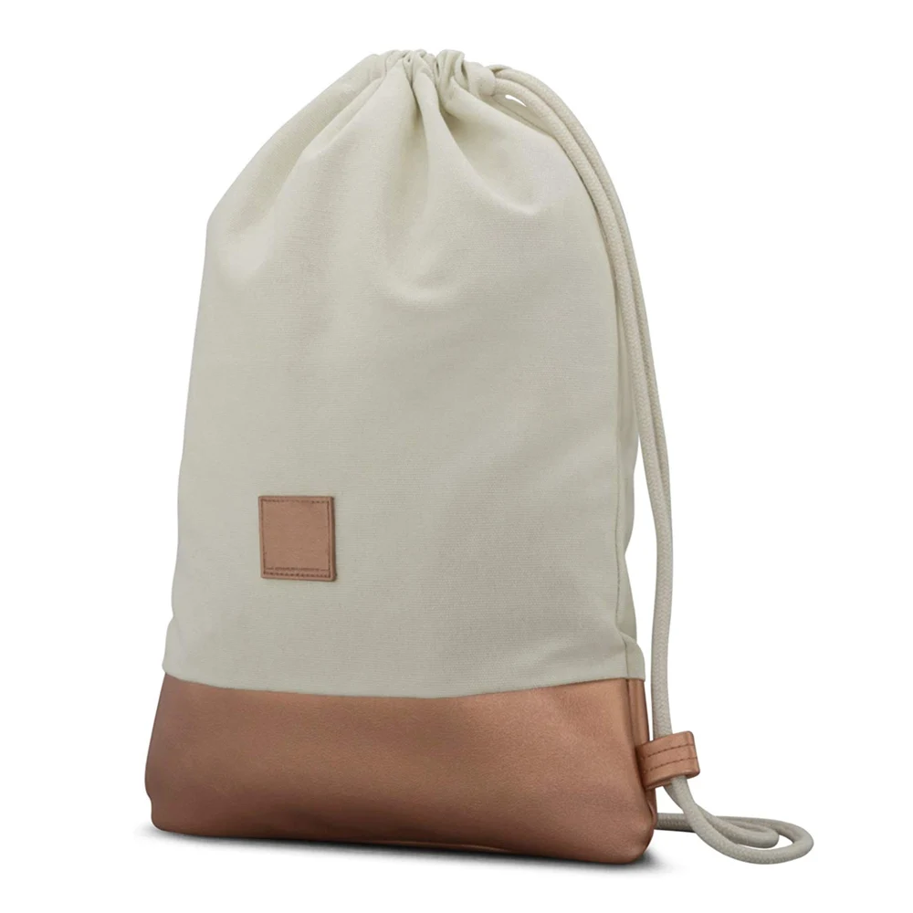 logo drawstring bag cotton canvas & vegan leather backpack with