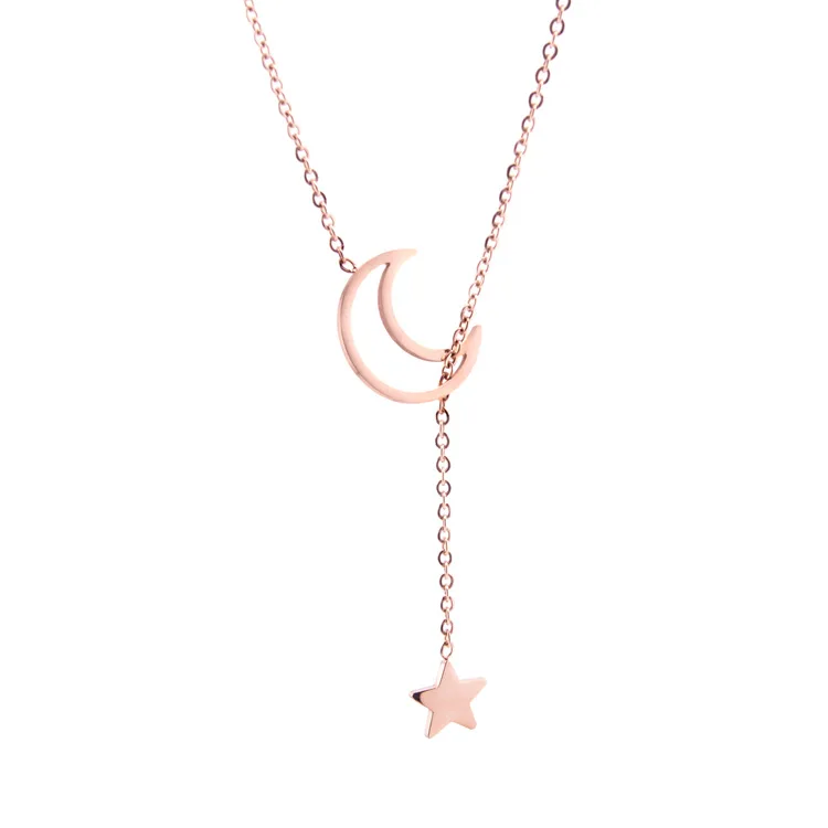 Fashion Stainless Steel Star and Moon Necklace Shaped Pendant Female Clavicle Chain Necklaces
Fashion Stainless Steel Star and Moon Necklace Shaped Pendant Female Clavicle Chain Necklaces