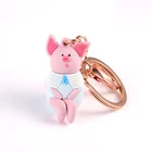 Cute pig 3D PVC custom metal ring keychain