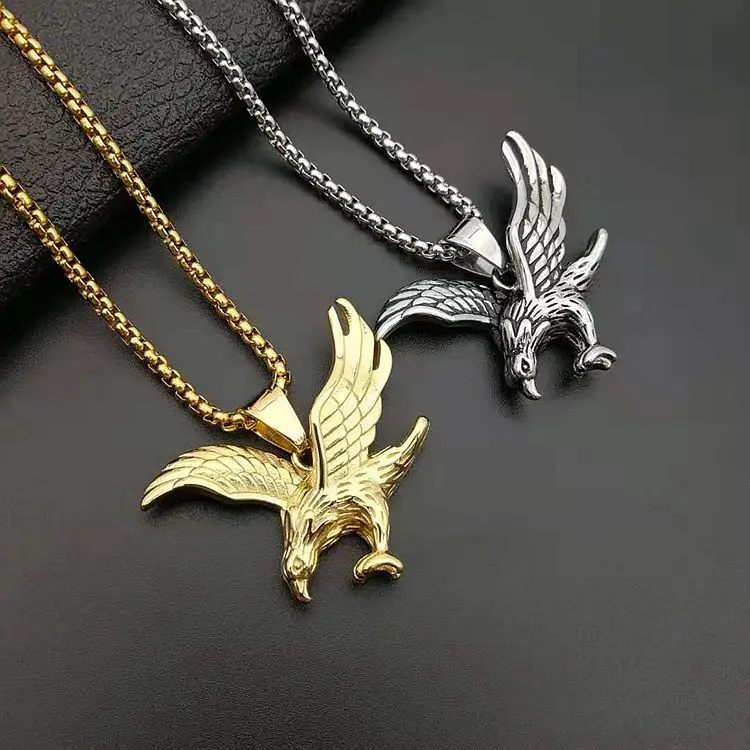 

Stainless Steel Gold Jewelry Eagle Pendant Necklace Eagle Spread Wing Personalized Hip Hop Men Gold Necklace 18K, Silver , gold plated, rose gold