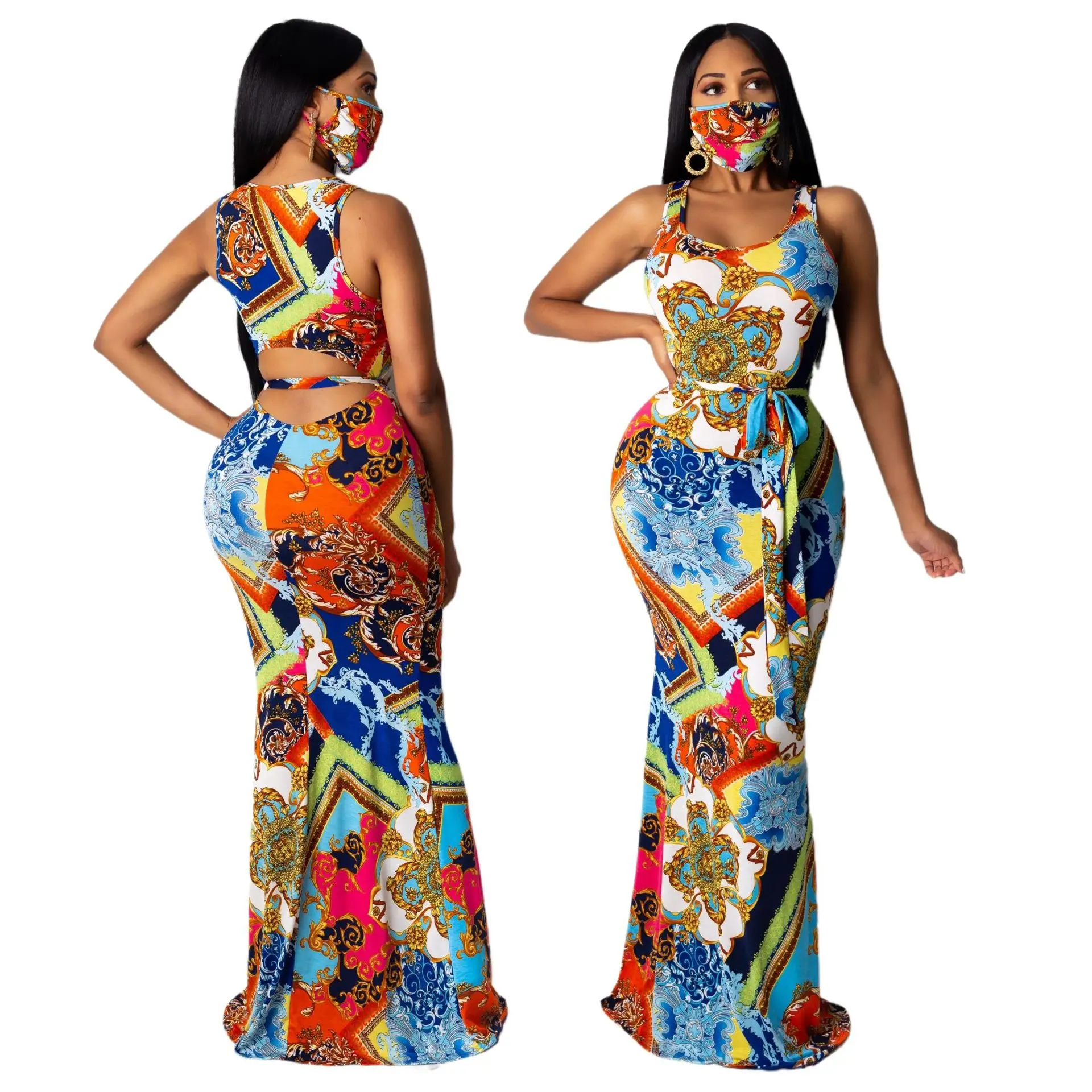 Wholesale Summer Fashion Printed Bandage Sleeveless Stitching Irregular Vest Hollow Out Slim Fit Casual Sexy Long Dress, Shown
Wholesale Summer Fashion Printed Bandage Sleeveless Stitching Irregular Vest Hollow Out Slim Fit Casual Sexy Long Dress, Shown