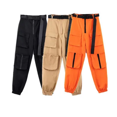 B51352A Female trendy casual pants hot sale loose pocket cargo pants, Khaki/black/orange
B51352A Female trendy casual pants hot sale loose pocket cargo pants, Khaki/black/orange