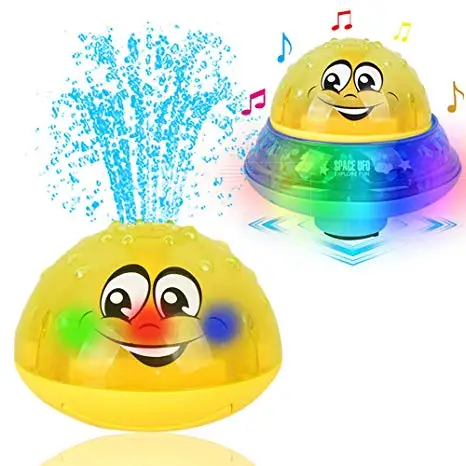 2 in 1 Squirt Spray Water Toy LED Light up Float Toys Automatic Induction Sprinkler Space UFO Car Toys for Baby Toddler