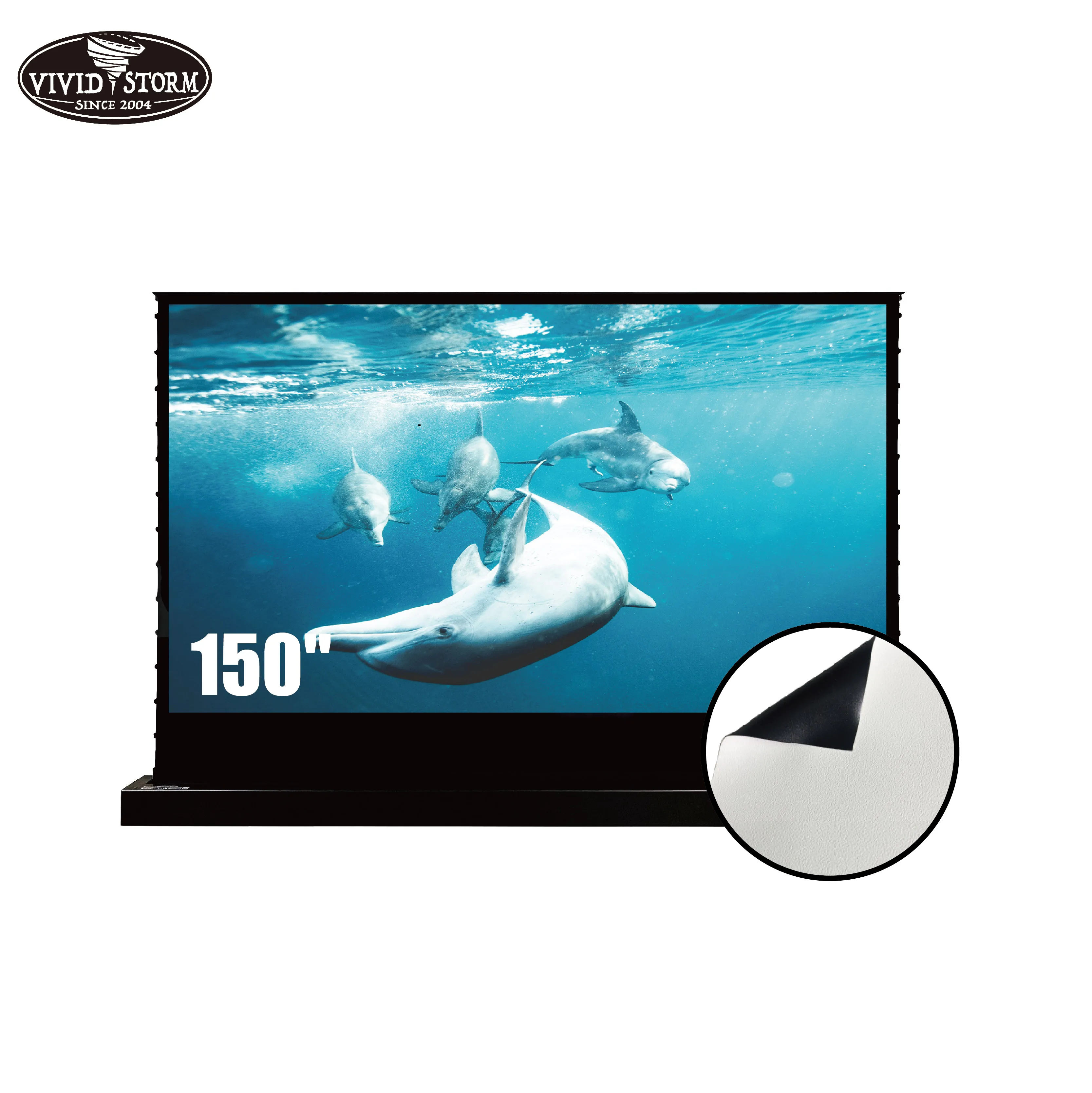 

VIVIDSTORM 150 inch 16:9 Electric tab-tensioned floor screen with Cinema White Screen Material rollable portable stand screen
