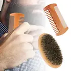 Natural Soft Boar Bristle Beard Brush Mens Facial Hair Wooden Mustache Comb