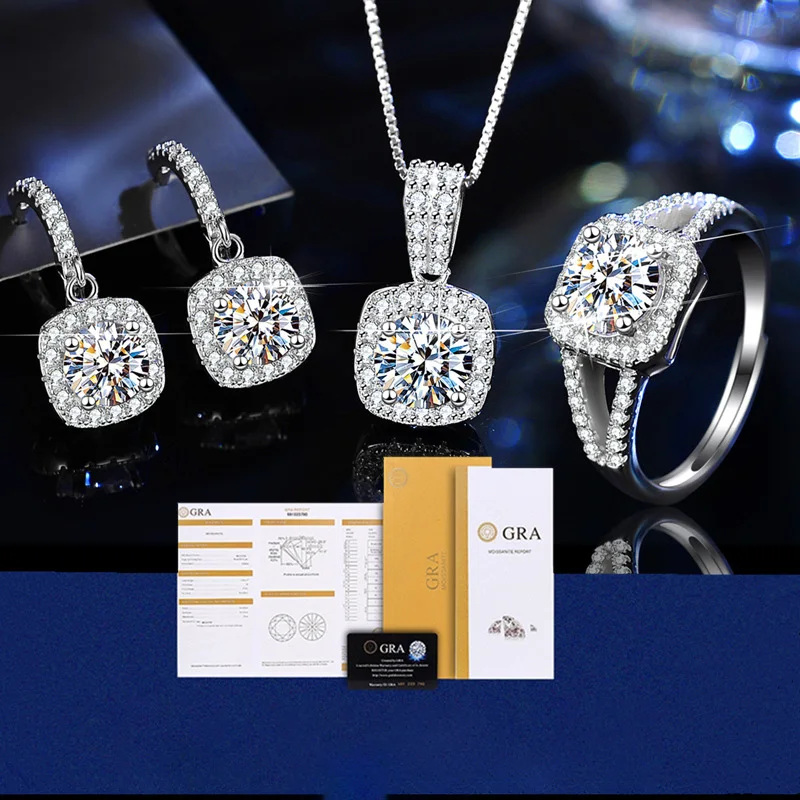 S925 Sterling Silver Ring Earring Pendant Necklace Moissanite Square Bag Set Jewelry Gra Certificate
S925 Sterling Silver Ring Earring Pendant Necklace Moissanite Square Bag Set Jewelry Gra Certificate