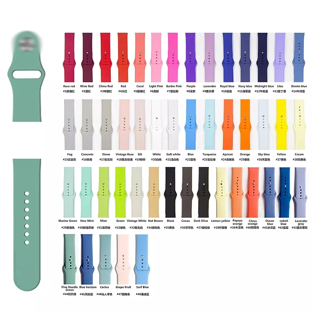 Silicone Watch Band Replacement Band Special Button Wrist Strap For Apple iWatch SE/6/5/4/3/2/1 Pulsera de silicona para relojes, 45 colors
Silicone Watch Band Replacement Band Special Button Wrist Strap For Apple iWatch SE/6/5/4/3/2/1 Pulsera de silicona para relojes, 45 colors