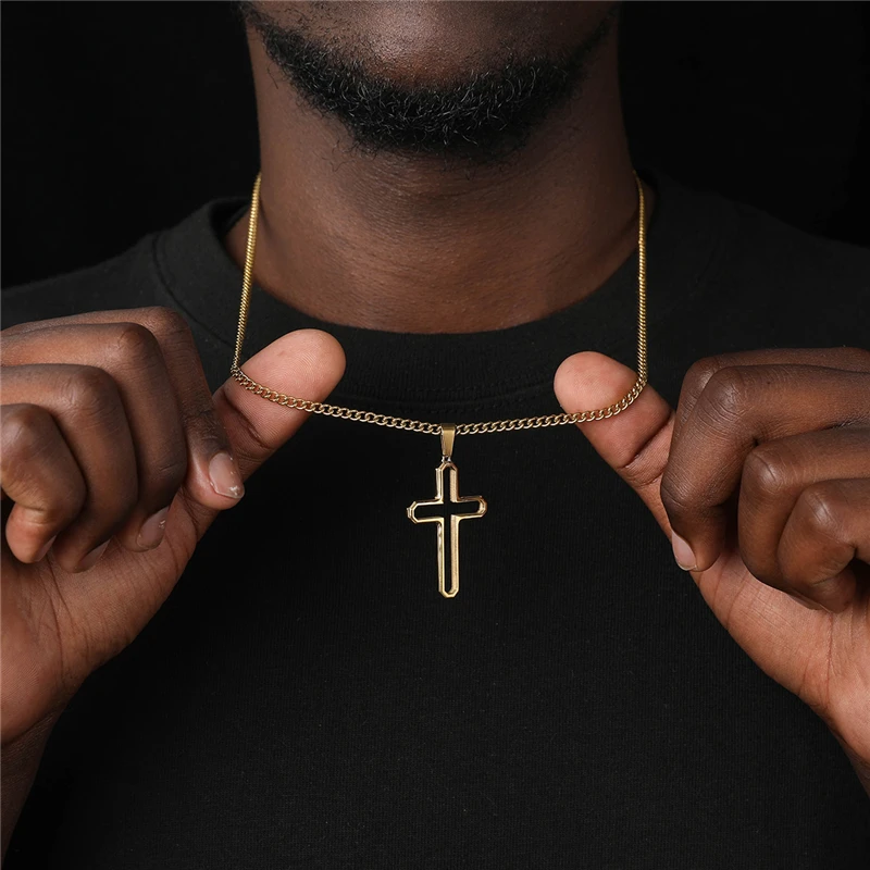 Stainless Steel Hollow Star Cross Pendant Necklace Hypoallergenic Hollow Cross Cool Gold Cross Charm Necklaces for Women Men
Stainless Steel Hollow Star Cross Pendant Necklace Hypoallergenic Hollow Cross Cool Gold Cross Charm Necklaces for Women Men
