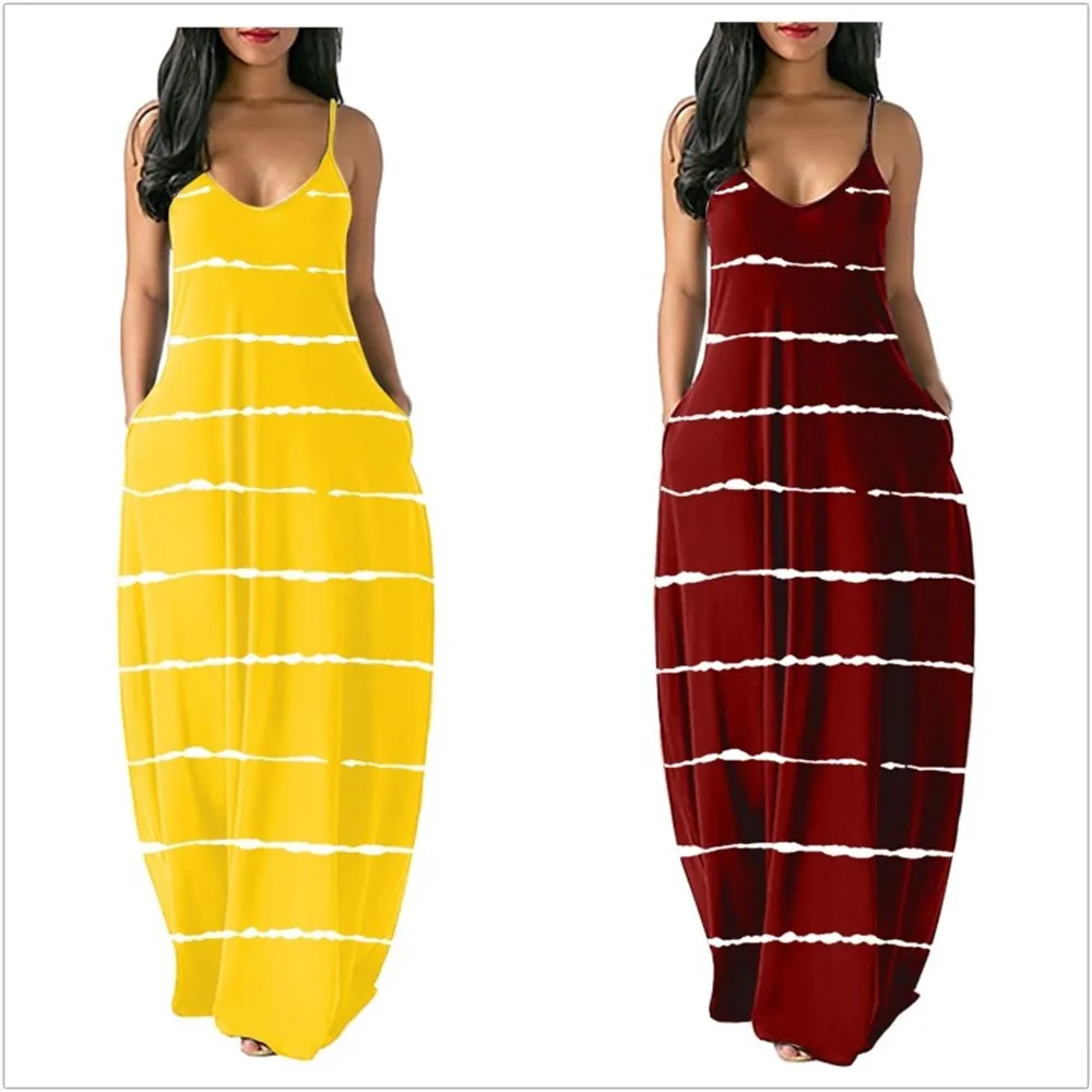 2021 New Summer V-Neck Sleeveless Women's Stripe Plus Size Casual Maxi Dersses With Pockets, Picture color
2021 New Summer V-Neck Sleeveless Women's Stripe Plus Size Casual Maxi Dersses With Pockets, Picture color