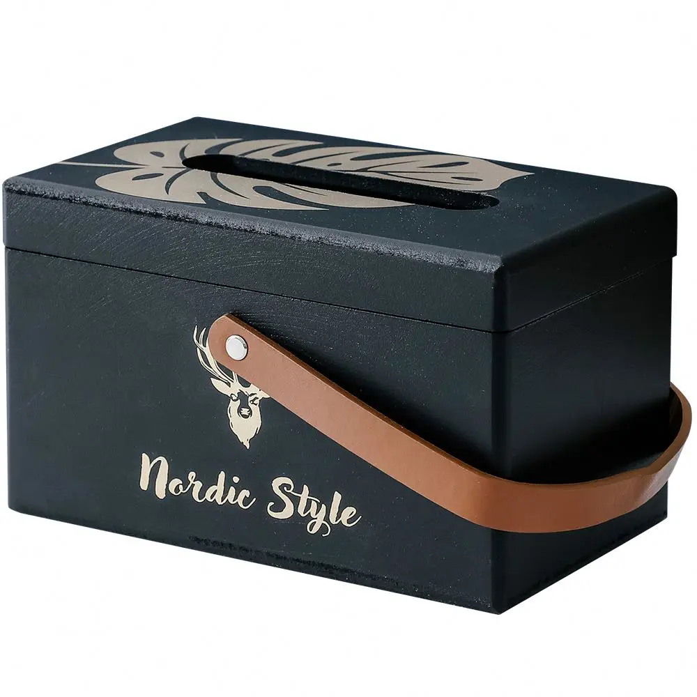 New Household Tissue Box Fashion Wooden Tissue with Leather Handle Desktop Living Room Tray Storage Box Black White Tissue Box 
New Household Tissue Box Fashion Wooden Tissue with Leather Handle Desktop Living Room Tray Storage Box Black White Tissue Box