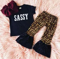 Baby girls fashion popular black sassy design print shirt short sleeve leopard bell bottom pants outfits kids clothing sets
Baby girls fashion popular black sassy design print shirt short sleeve leopard bell bottom pants outfits kids clothing sets