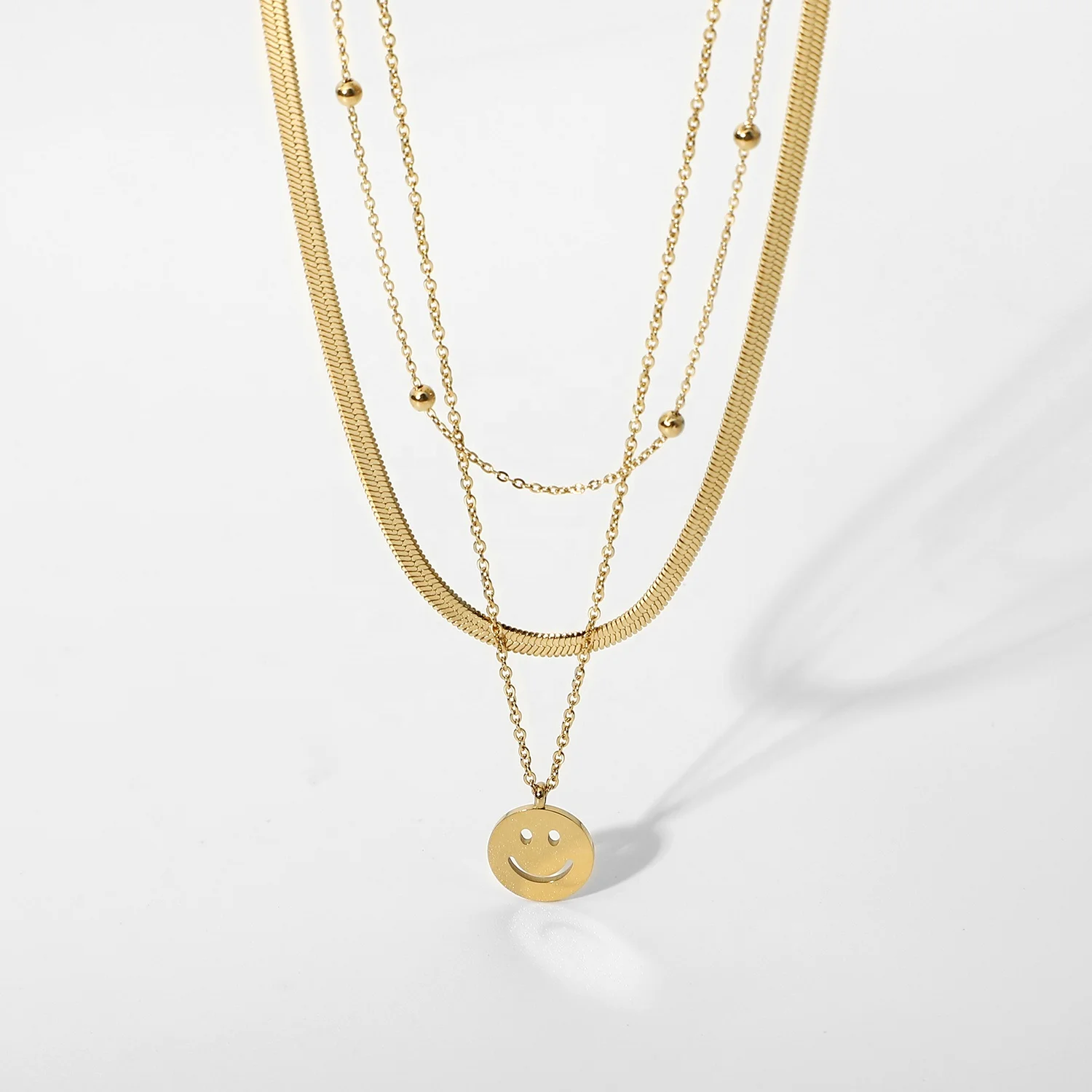 Summer Stackable Jewelry Gifts 14K Gold Plated Stainless Steel Three Layer Snake Chain Smile Face Pendant Necklace
Summer Stackable Jewelry Gifts 14K Gold Plated Stainless Steel Three Layer Snake Chain Smile Face Pendant Necklace