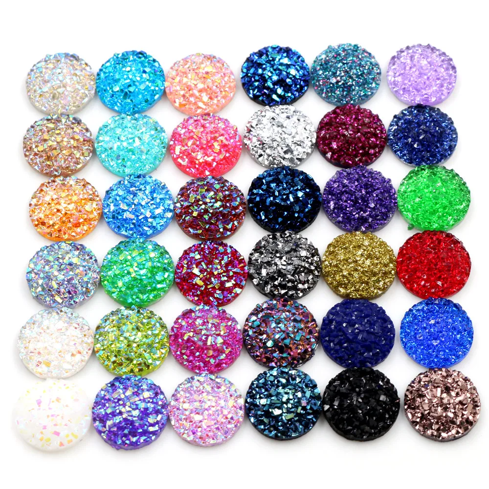 

Fashion 40pcs/lot 8mm 10mm 12mm Mix Colors Druzy Natural Stone Convex Flat back Resin Cabochons Jewelry Accessories Supplies