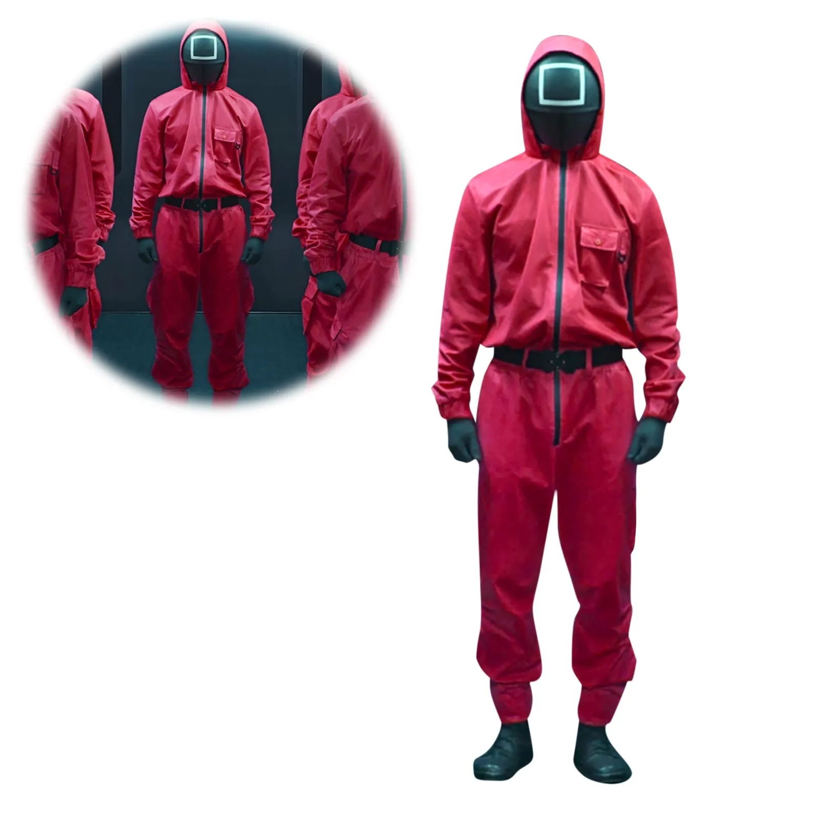 Korean TV Series Squid Game Cosplay Clothes with Face Halloween Costumes Same paragraph red Jumpsuits Squid Game Costume
Korean TV Series Squid Game Cosplay Clothes with Face Halloween Costumes Same paragraph red Jumpsuits Squid Game Costume