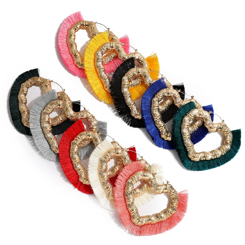 New Arrival Hotselling Party Jewelry Vintage Silk Fringe Heart Huggie Earrings Retro Big Heart Shape Bamboo Tassel Earring
New Arrival Hotselling Party Jewelry Vintage Silk Fringe Heart Huggie Earrings Retro Big Heart Shape Bamboo Tassel Earring
