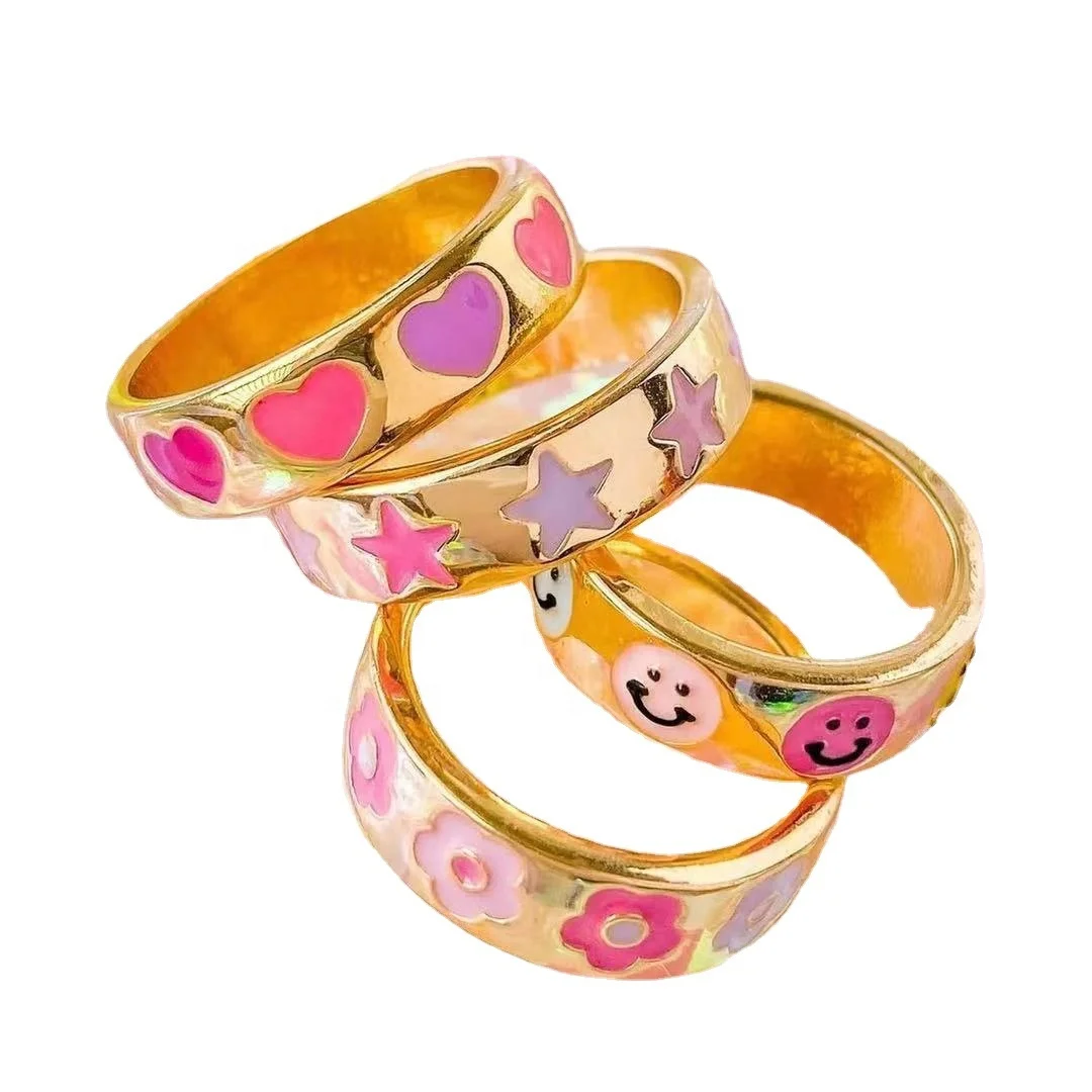 Fashion Popular Charming Gold Plated Women Rings Custom Stainless Steel Flower Heart Smile Ring For Women Wedding Jewelry Gift, Customized color
Fashion Popular Charming Gold Plated Women Rings Custom Stainless Steel Flower Heart Smile Ring For Women Wedding Jewelry Gift, Customized color