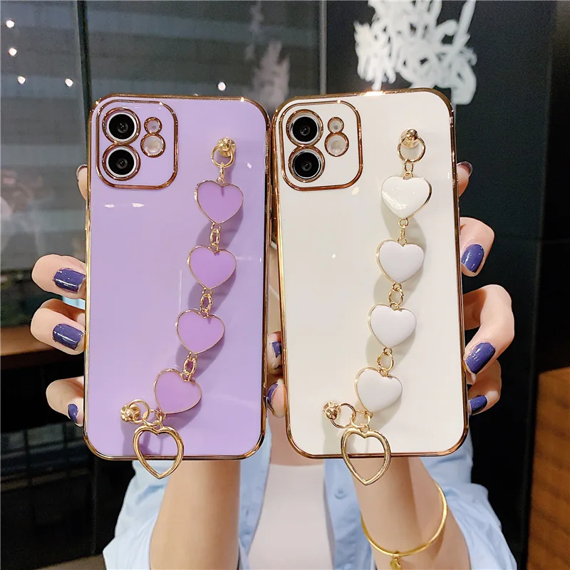 Fashion Cute Plating Love Heart Wristband Chain Phone Cases For iphone 12 Mini 11 Pro Max 7 8 Plus Soft Shockproof Cover
Fashion Cute Plating Love Heart Wristband Chain Phone Cases For iphone 12 Mini 11 Pro Max 7 8 Plus Soft Shockproof Cover