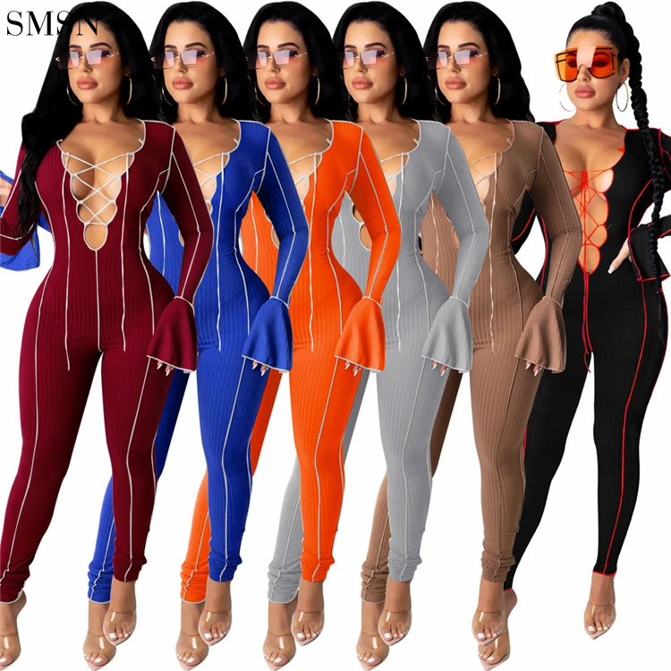 Latest Design Spring Sexy Band Trumpet Sleeve Club One Piece Jumpsuits For Women 2022
Latest Design Spring Sexy Band Trumpet Sleeve Club One Piece Jumpsuits For Women 2022