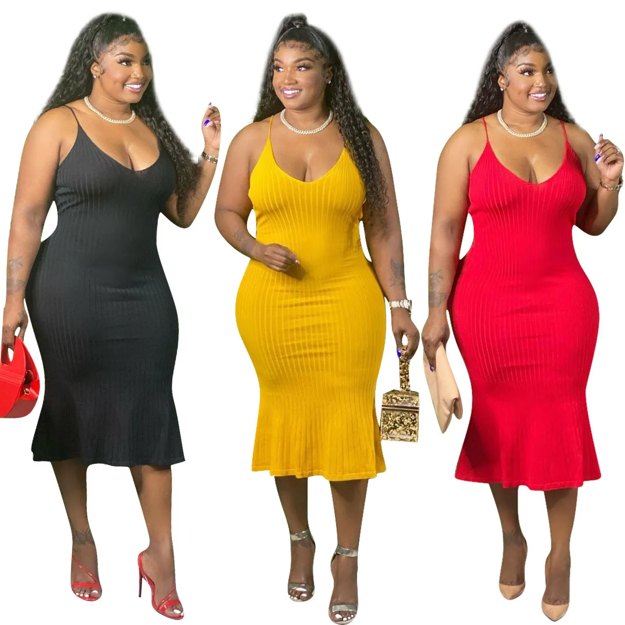 Wholesale Plus Size Dress Fashion Sleeveless Fishtail Dress Plus Size Summer Clothing Sling Club Evening Dress, Black red yellow
Wholesale Plus Size Dress Fashion Sleeveless Fishtail Dress Plus Size Summer Clothing Sling Club Evening Dress, Black red yellow