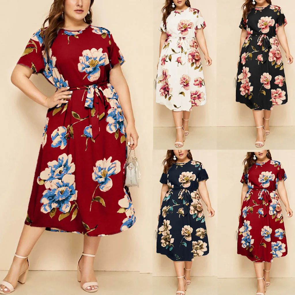 2021 Summer Ruffled O-Neck Print Plus Size Dress, As show 
2021 Summer Ruffled O-Neck Print Plus Size Dress, As show