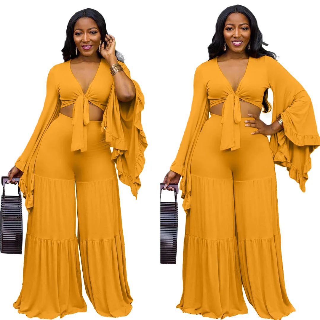 Plus Size Women 2 Piece Set Ruffle Clothing Solid Casual Falbala Sleeve Lace Up V Neck Top And Full Length Flared Trousers S-3xl, Yellow
Plus Size Women 2 Piece Set Ruffle Clothing Solid Casual Falbala Sleeve Lace Up V Neck Top And Full Length Flared Trousers S-3xl, Yellow