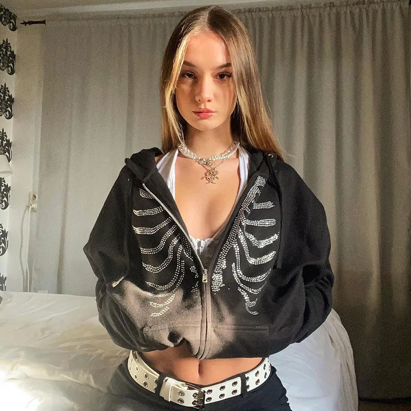 Y2K Women's Hoodies Rhinestone Skeleton Zip Up Oversized Hoodie Sweatshirts Women Hooded Jacket Retro Fall Clothes B1859
Y2K Women's Hoodies Rhinestone Skeleton Zip Up Oversized Hoodie Sweatshirts Women Hooded Jacket Retro Fall Clothes B1859