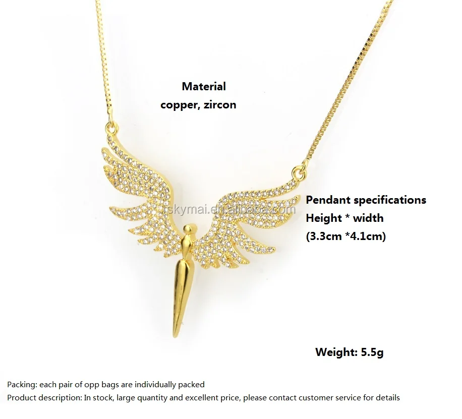 Hot selling angel pendant copper gold-plated zircon necklace fashion vacuum gold-plated platinum necklace for women