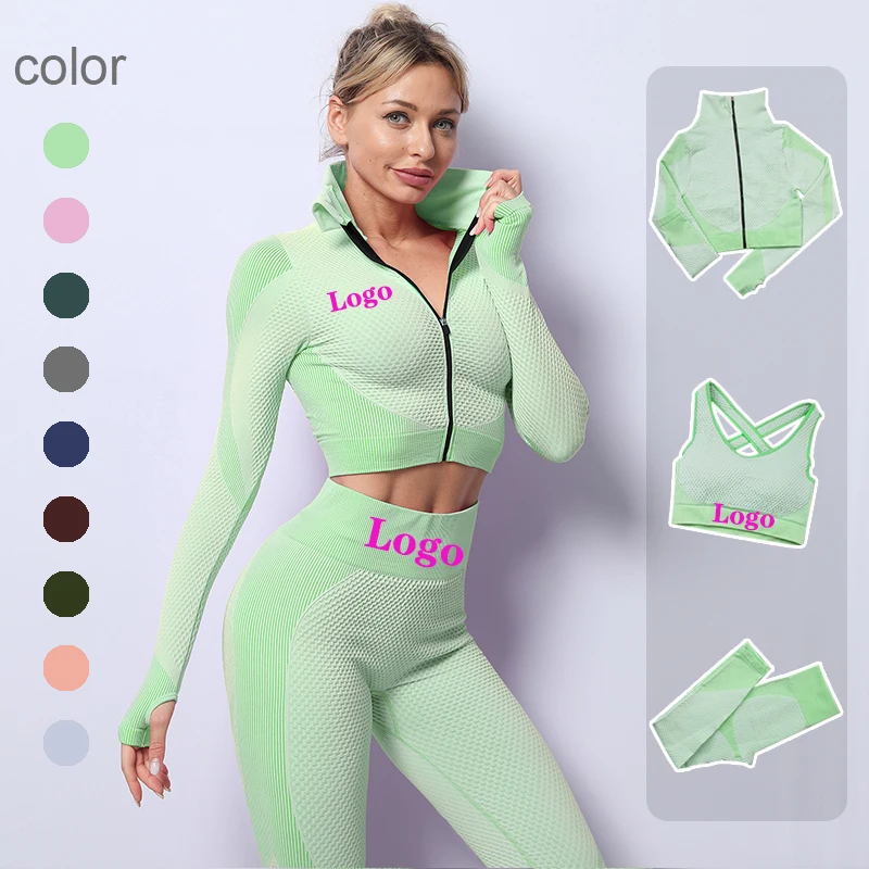 Custom Logo Women Yoga Set Workout Sportswear Gym Clothing Fitness Long Sleeve Crop Top High Waist Leggings Sports Suits
Custom Logo Women Yoga Set Workout Sportswear Gym Clothing Fitness Long Sleeve Crop Top High Waist Leggings Sports Suits
