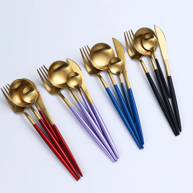 Wholesale Stainless Steel Fork Spoon knife for Restaurant Reusable Gold Flatware Utensils Luxury Wedding Cutlery, Gold&colorful handle
Wholesale Stainless Steel Fork Spoon knife for Restaurant Reusable Gold Flatware Utensils Luxury Wedding Cutlery, Gold&colorful handle