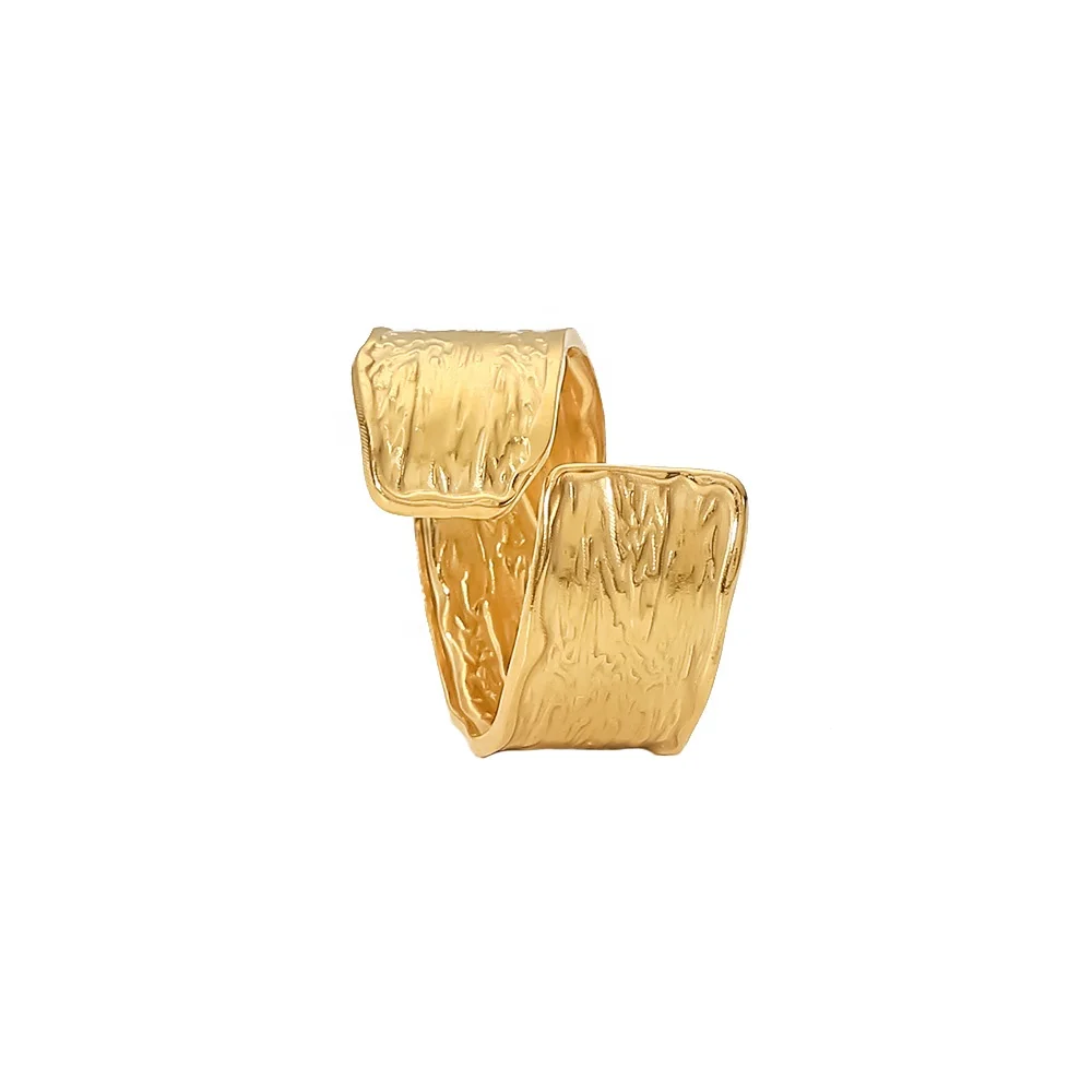 18K Gold Plated Stainless Steel Wrinkles Fashion Cross Hammered Texture Open Finger Rings For Women
18K Gold Plated Stainless Steel Wrinkles Fashion Cross Hammered Texture Open Finger Rings For Women