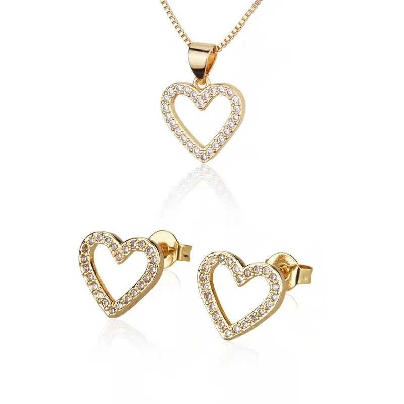 Full crystal love heart-shaped zircon copper jewelry earrings necklace jewelry set, Picture shown
Full crystal love heart-shaped zircon copper jewelry earrings necklace jewelry set, Picture shown