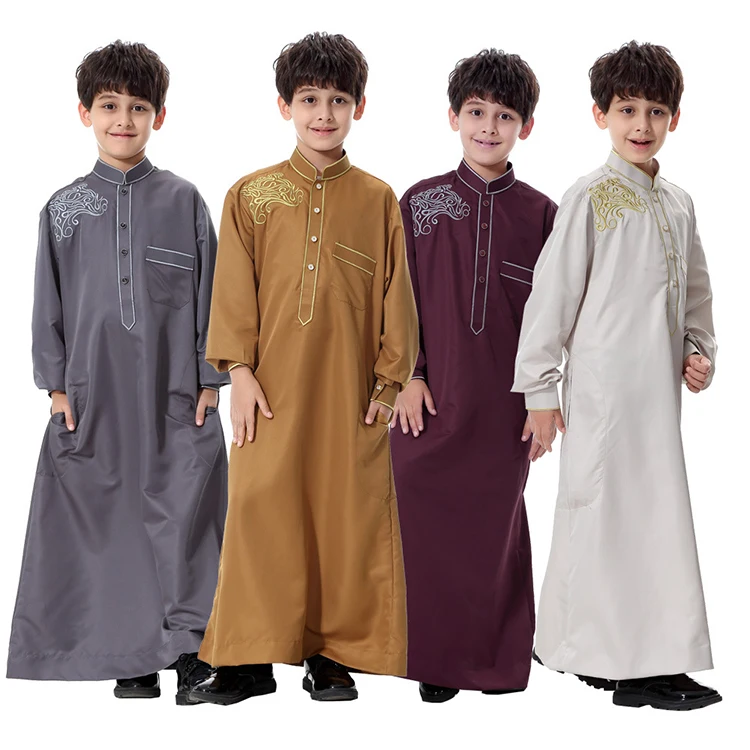 Traditional Embroidered Breathable Long Sleeve Muslim Clothing Islamic Thobe Boy Muslim Kids Children Clothing, Customize
Traditional Embroidered Breathable Long Sleeve Muslim Clothing Islamic Thobe Boy Muslim Kids Children Clothing, Customize