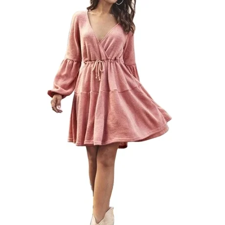 Hot-selling Knitwear Waist Drawstring Ruffled Sexy V-neck Sweater Dress, Customized color
Hot-selling Knitwear Waist Drawstring Ruffled Sexy V-neck Sweater Dress, Customized color