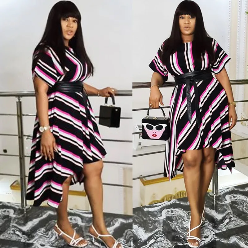 Women's Fashion Short Sleeve Casual Dress Striped Shirt V-Neck Plus Size Party Dress, As showed
Women's Fashion Short Sleeve Casual Dress Striped Shirt V-Neck Plus Size Party Dress, As showed