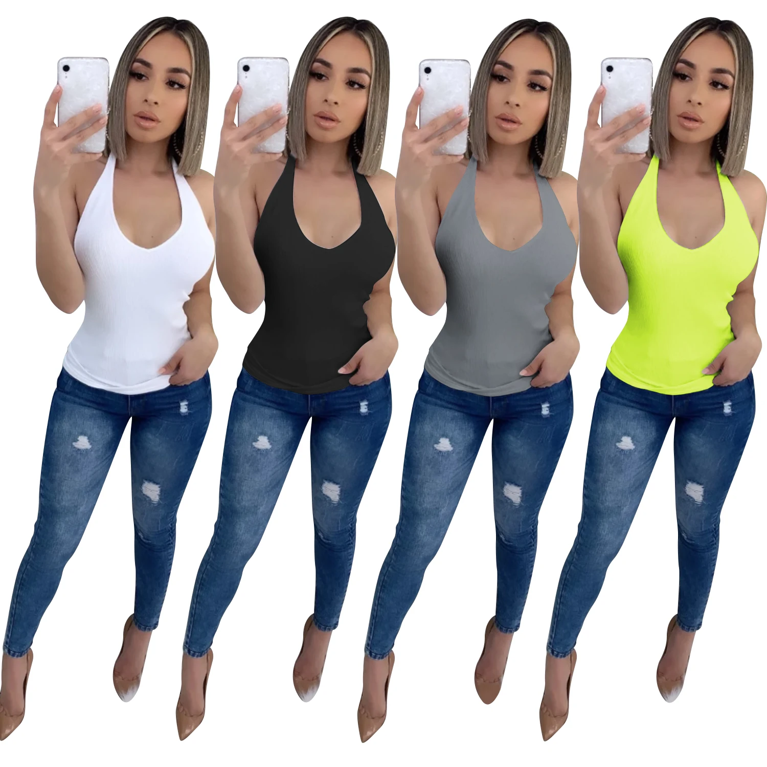 2020 New leisure clothes Sports style T-shirt halter backless Solid color Simple fashion Women S Casual Sexy Cotton crop top
2020 New leisure clothes Sports style T-shirt halter backless Solid color Simple fashion Women S Casual Sexy Cotton crop top